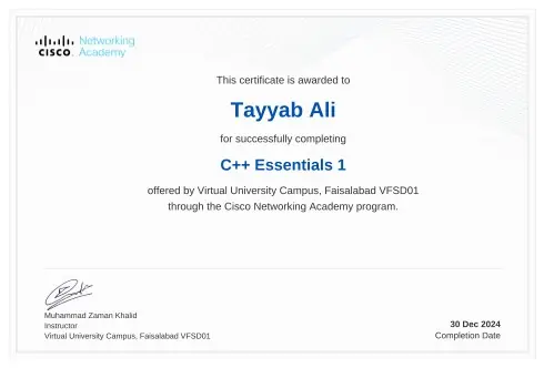 Cisco C++ Essentials 1 — Completion Certificate